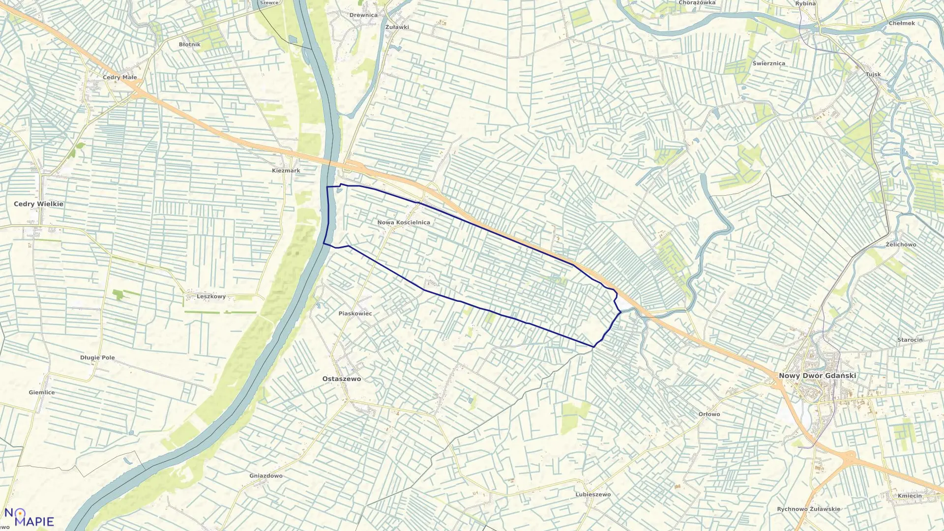 Mapa obrębu Nowa Kościelnica w gminie Ostaszewo